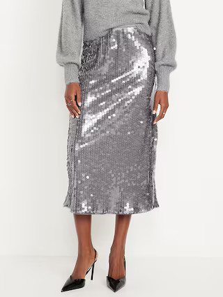 High-Waisted Sequin Midi Pencil Skirt | Old Navy (US)
