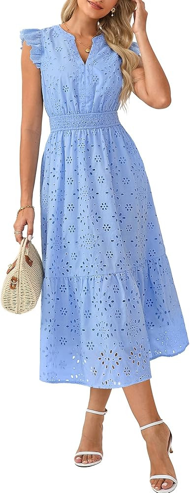 GRACE KARIN Womens Summer Boho Maxi Dress Casual 2026 Spring V Neck Eyelet Dresses Flowy Vacation... | Amazon (US)