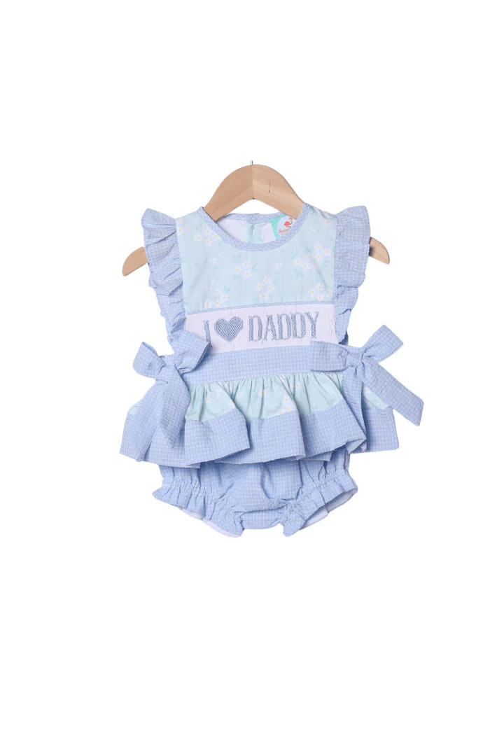 Smocked I Love Daddy Blue and Green Floral Bloomer Set | The Smocked Flamingo