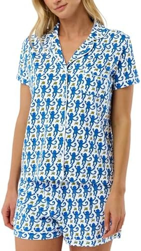 HMPEAIIY Women Y2k Pajamas Set Cute Preppy 2PCS Button Down Holiday Monkey Shorts Matching Summer... | Amazon (US)