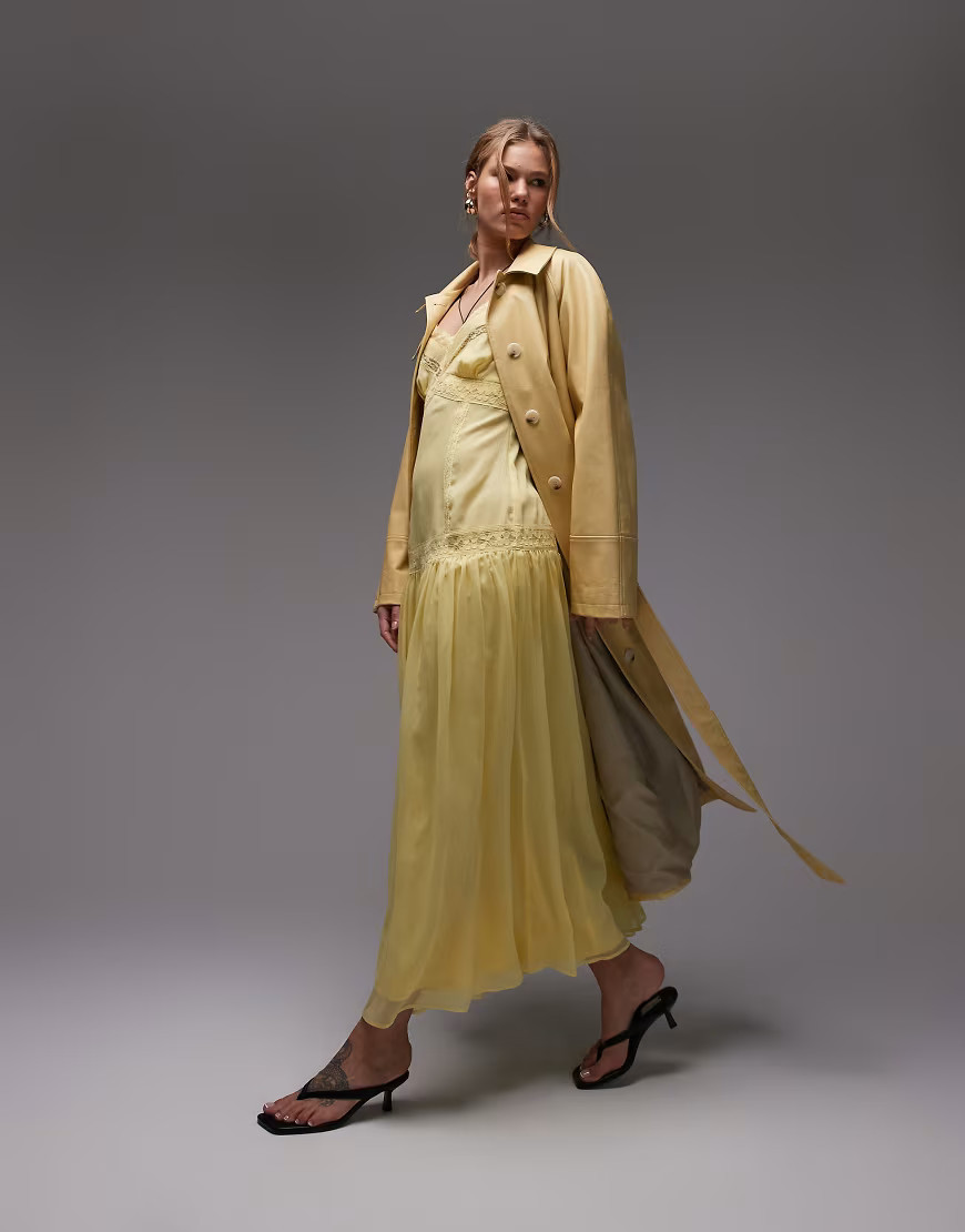 Topshop lace insert chiffon midi dress in yellow | ASOS (Global)