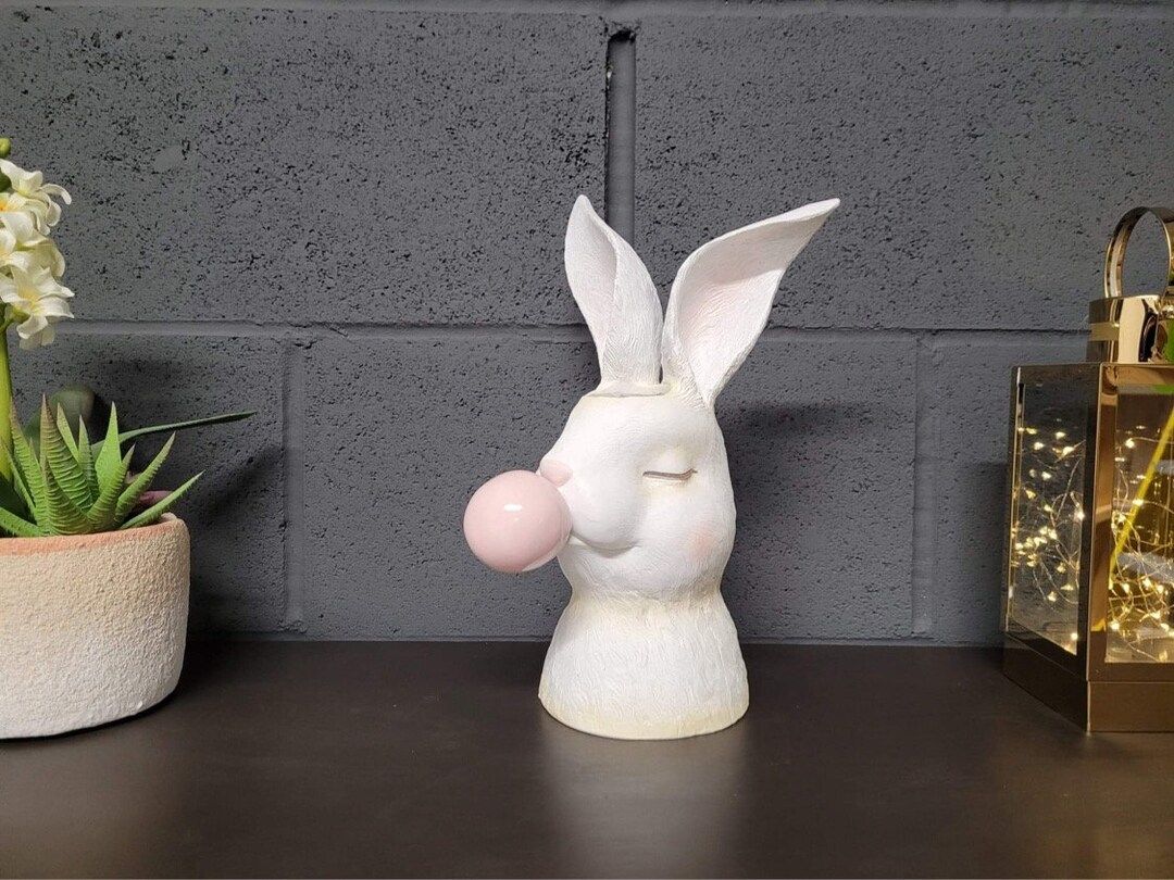 Bubblegum Bunny Vase Rabbit Bust Flower Holder Ornament Home - Etsy | Etsy (US)