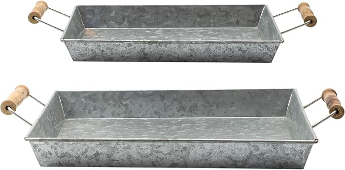 AuldHome Design Galvanized Farmhouse Trays (Set of 2, Small & Medium); Farmhouse Decor Rectangula... | Amazon (US)