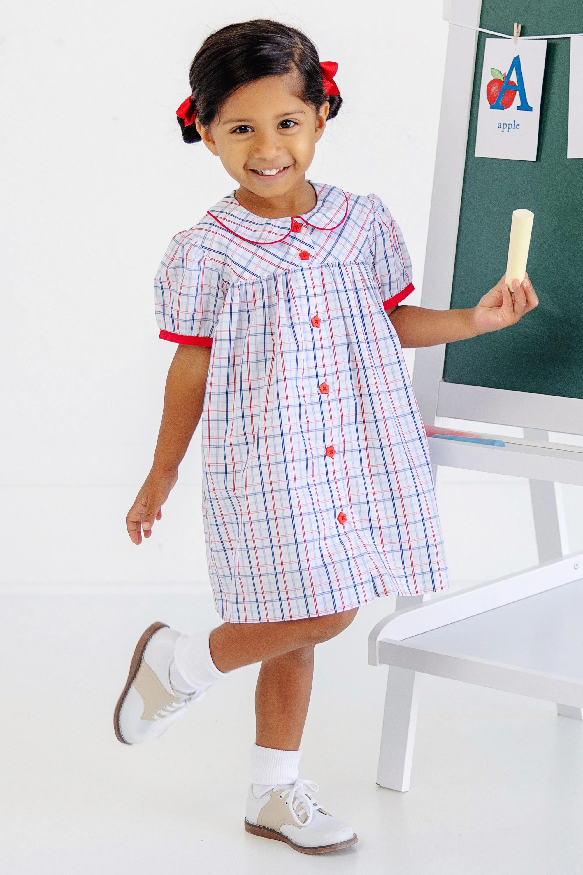 Tabitha's Teacher's Pet Dress - Whitehall Windowpane with Richmond Red | The Beaufort Bonnet Company