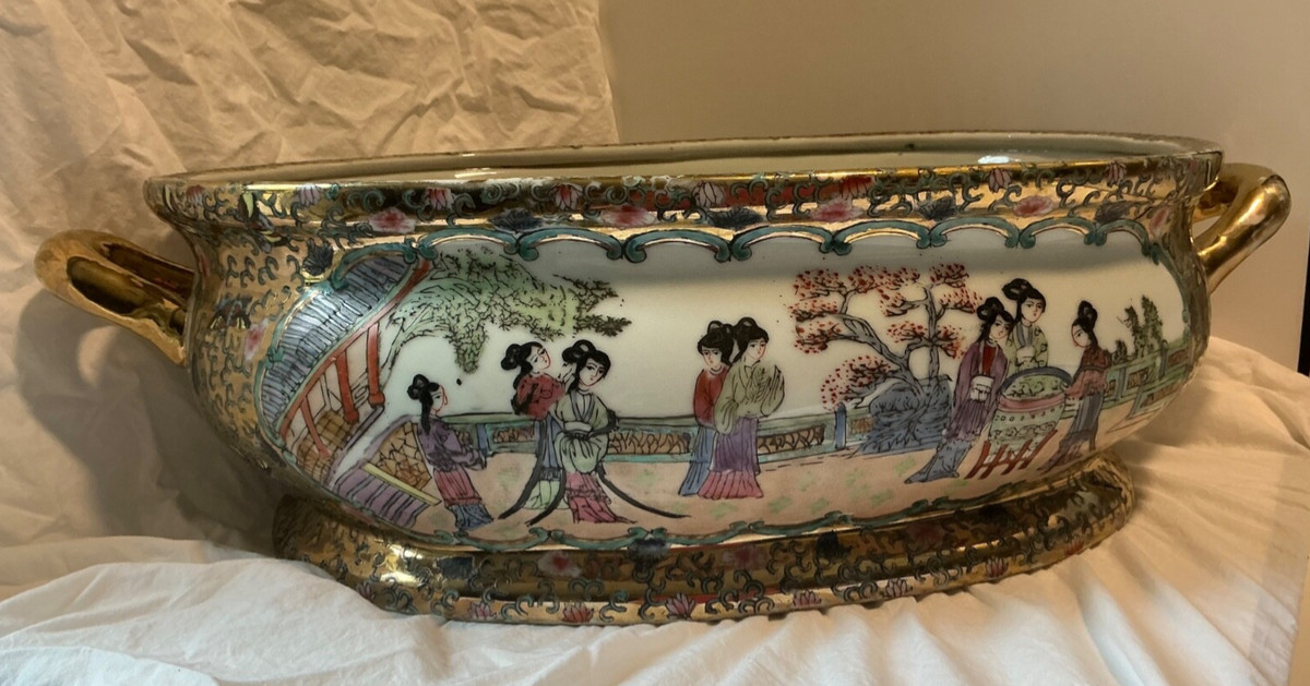 Antique - Large Porcelain Chinoiserie Chinese Footbath w/Handles -  18\u201d x 12\u2019 | eBay | eBay US