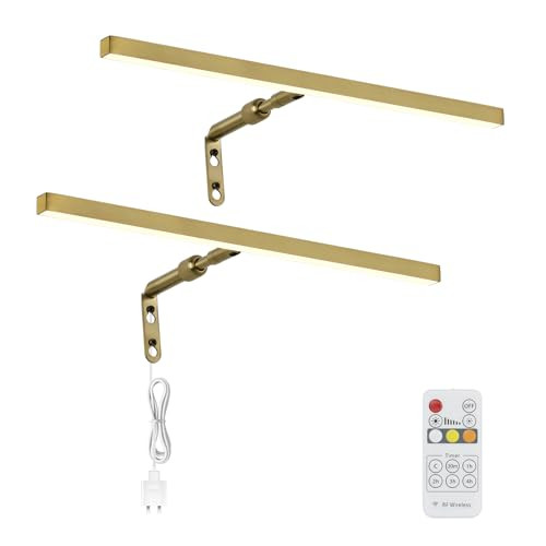 2 Pack Brass Picture Lights for Paintings Plug in, 16" 4W Adjustable LED Gold Picture Light Art L... | Amazon (US)