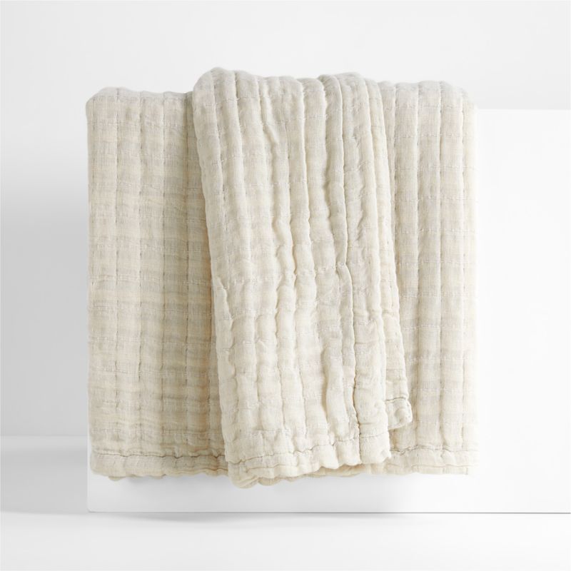 Organic Cotton Gauze Flax Beige Full/Queen Bed Blanket + Reviews | Crate & Barrel | Crate & Barrel