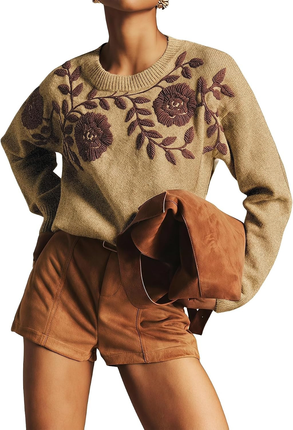 Verdusa Women's Fall Outfits Boho Vintage Sweaters Floral Embroidery Tops | Amazon (US)