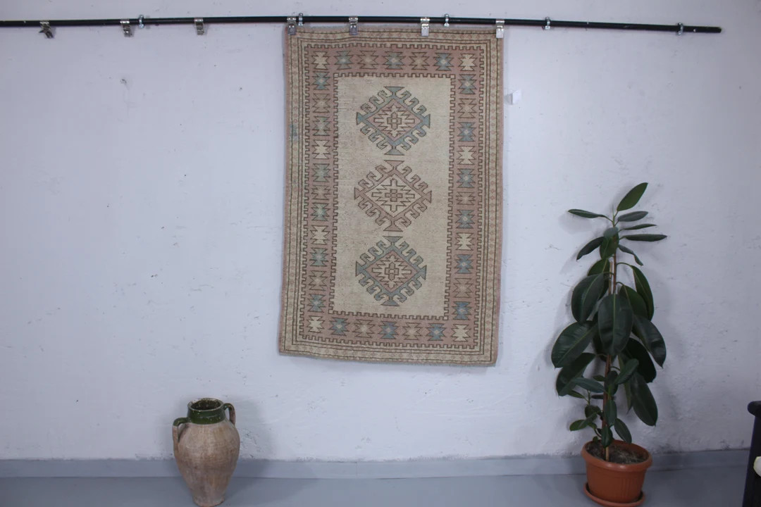 Small Vintage Rug, 3x5 Turkish Rug, Pink Oushak Rug, Entry Kids Bedroom Rug, 3'2''x4'11' Handmade... | Etsy (US)