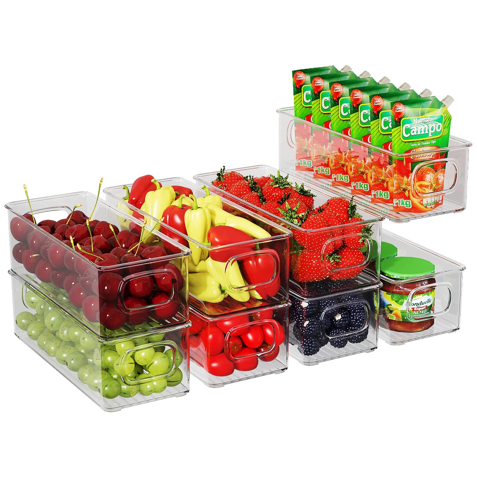 Fridge Organiser Set of 8, Stackable Storage Box, Small Refrigerator Organizer Bins with Handles ... | Amazon (UK)