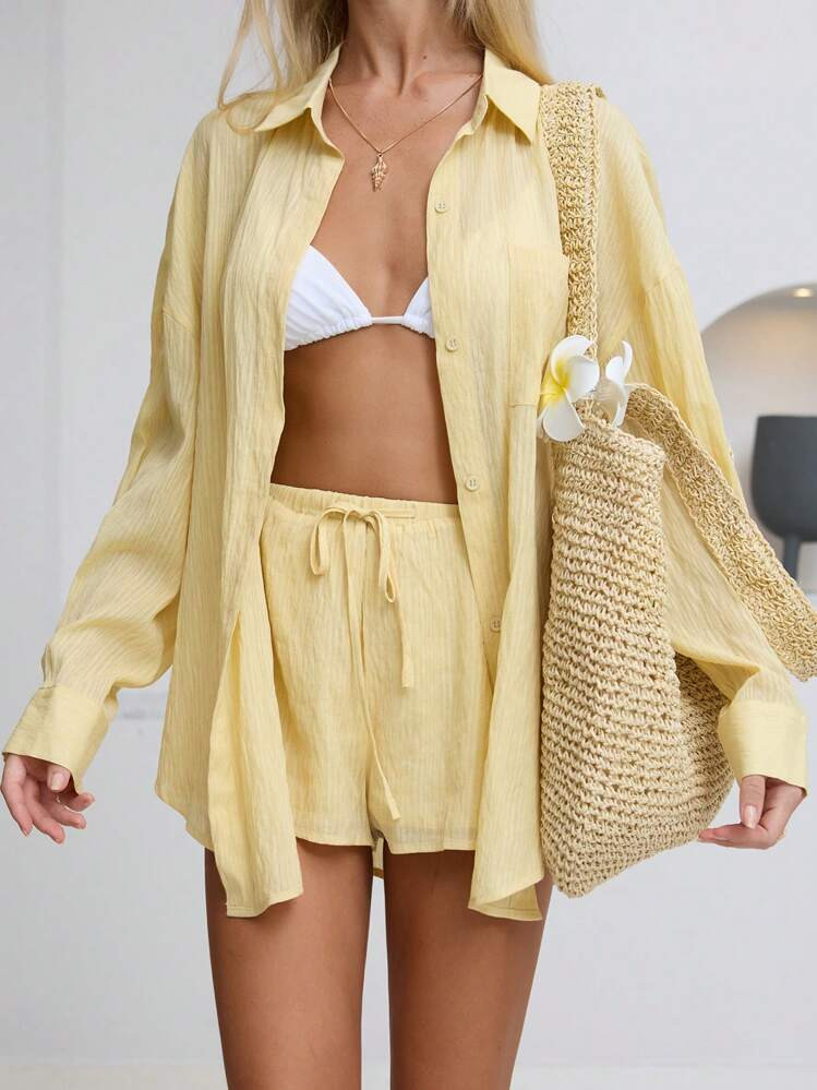 SHEIN MOOSTA Women's Spring/Summer Vacation Casual Daily Solid Color Versatile Linen Lightweight ... | SHEIN