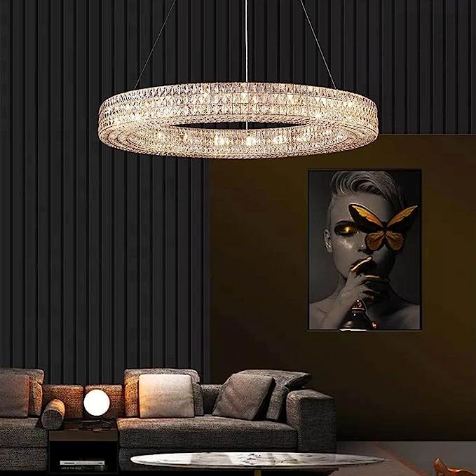 APBEAMLighting Round Crystal Chandelier Modern Luxury Circular Pendant Hanging Lighting LED Dimma... | Amazon (US)