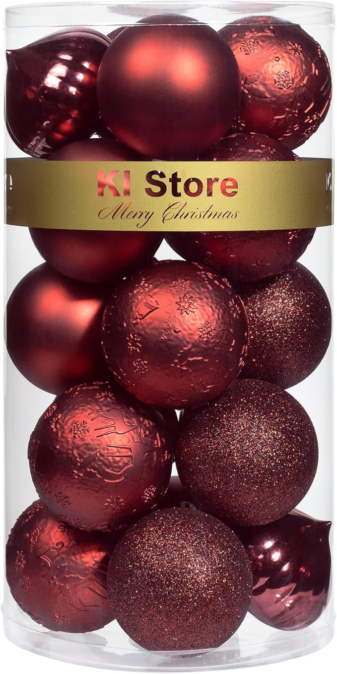 KI Store Burgundy Christmas Balls 20pcs 3.15-Inch Christmas Tree Decoration Ornaments for Xmas Tr... | Amazon (US)