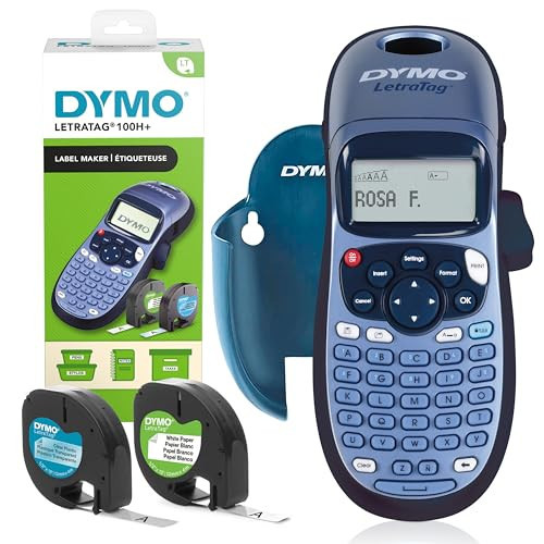 Dymo LetraTag LT-100H Label Maker Starter Kit | Handheld Label Maker Machine | with Paper & Clear Plastic Label Tape | Ideal for Office or Home | Amazon (US)