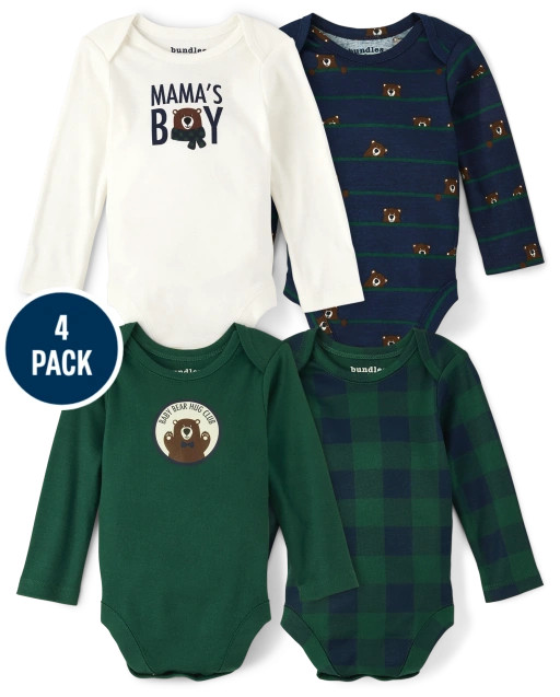 Baby Boys Long Sleeve Bear Bodysuit 4-Pack | The Children's Place  - SPRUCESHAD | The Children's Place