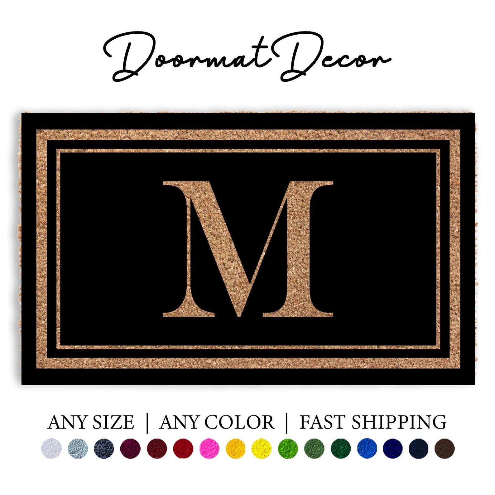 Full Color Personalized Doormat, Border Monogram Initial Coir Black Door Mat, Welcome Mat, Weddin... | Etsy (US)