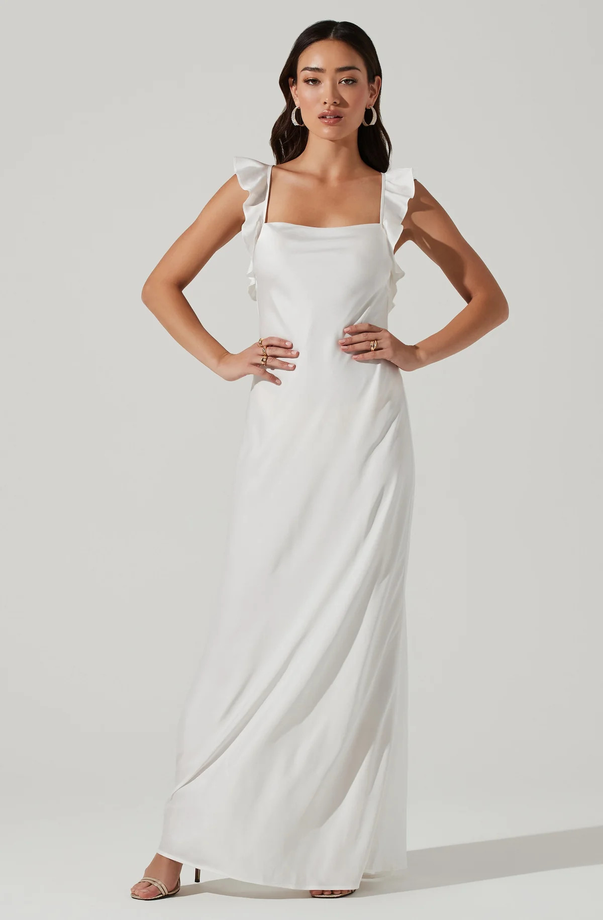 Bryna Ruffle Strap Satin Maxi Dress | ASTR The Label (US)