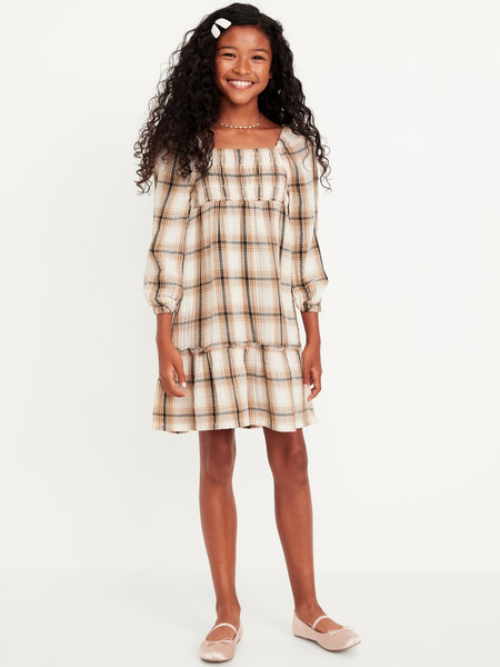 Printed Long-Sleeve Double-Weave Fit and Flare Dress for Girls | Old Navy (US)