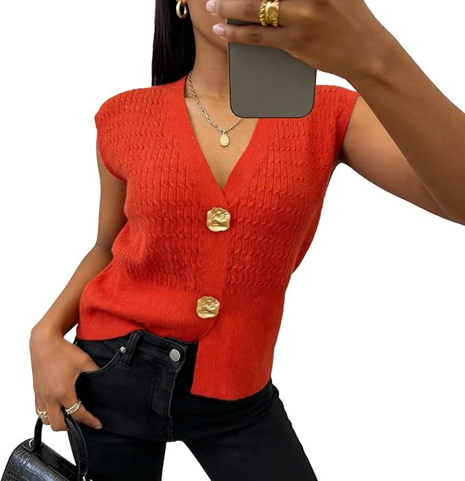 Women's Sweater Vest Sleeveless Cable Knit Sweater V-Neck Knit Pullover Lightweight Cardigan 2026... | Amazon (US)