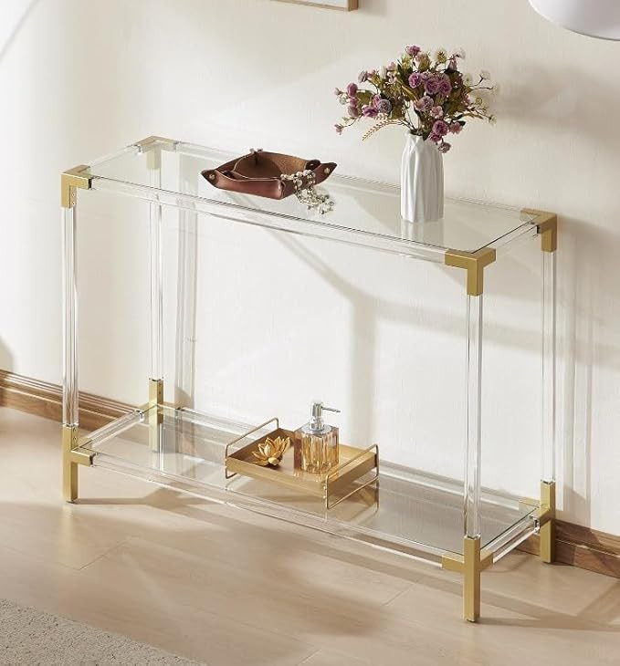 Rectangle Glass Console Table, Modern Design 2-Tier Sofa Table for Living Room & Bed Room, L41*W1... | Amazon (US)