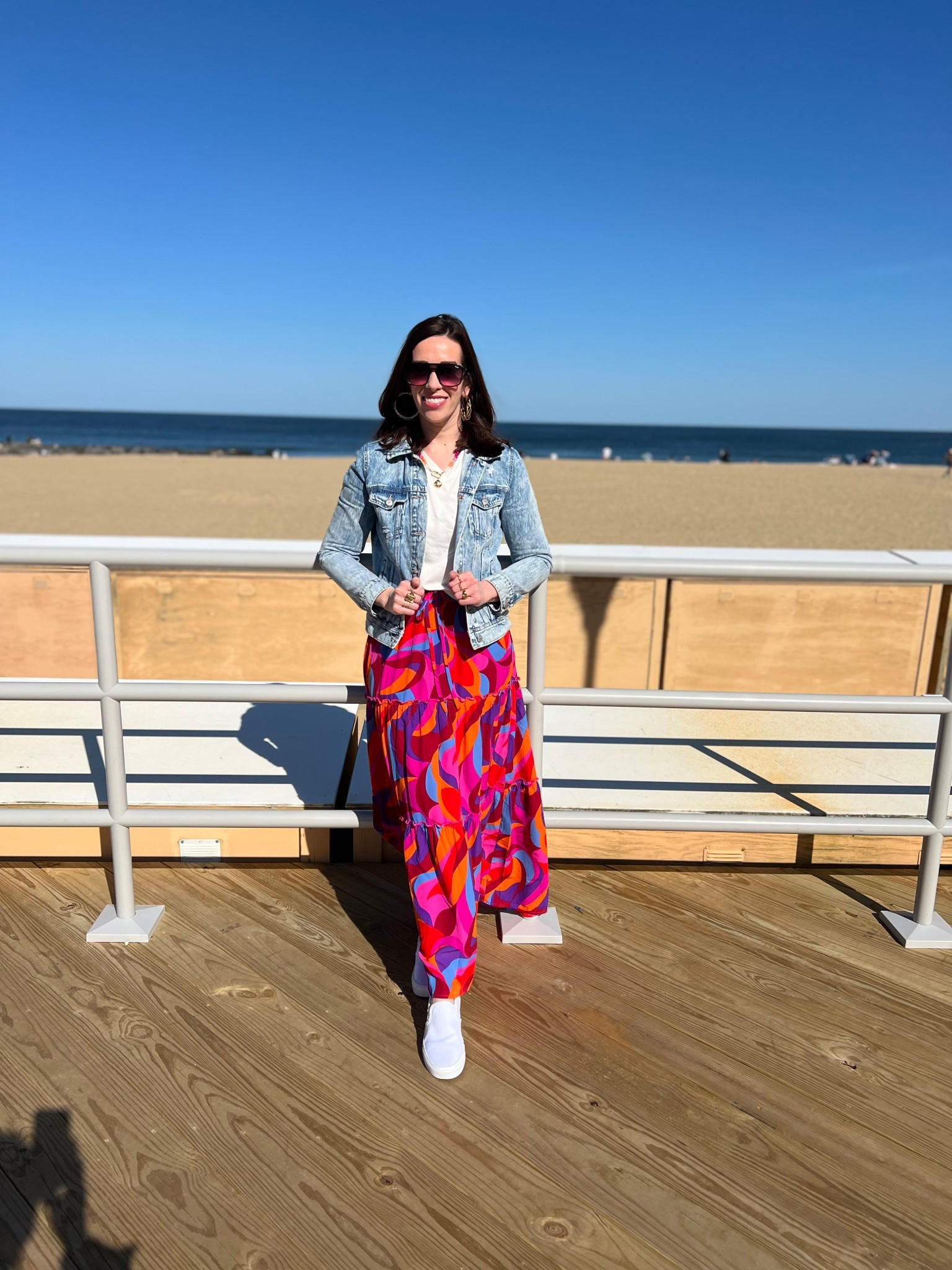 White cropped vneck tshirt (small). Light wash denim jacket (small). Colorful maxi skirt (small). White slip on sneakers (8.5). #croppedtshirt #tshirt #whitetshirt #vnecktshirt #jacket #denimjacket #lighwashdenimjacket #skirt #maxiskirt #sliponsneakers #whitesneakers #sneakers #springoutfit #summeroutfit 
Spring Outfit Summer Outfit 

#LTKSeasonal #LTKFindsUnder100 #LTKStyleTip