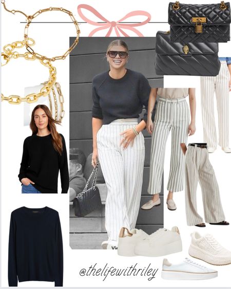 Sofia Richie Vibes 

Sofia Richie style, Sofia Richie outfit, classic style, quiet luxury style, classic outfit, stripe pants, fall outfit, fall outfits, casual outfit, stipe pants, black bag, gold bracelets, black sweater 

#LTKstyletip #LTKSeasonal