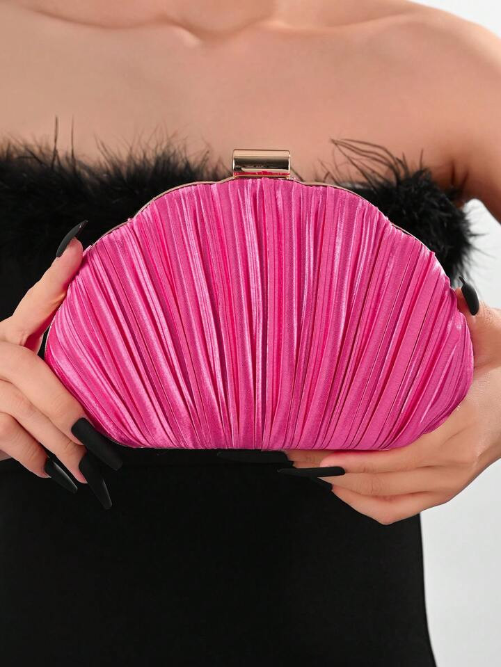 Satin Pleated Box-Shaped Evening Bag, Banquet Bag, Formal Gown Bag, Prom Clutch, Chain Strap Shou... | SHEIN