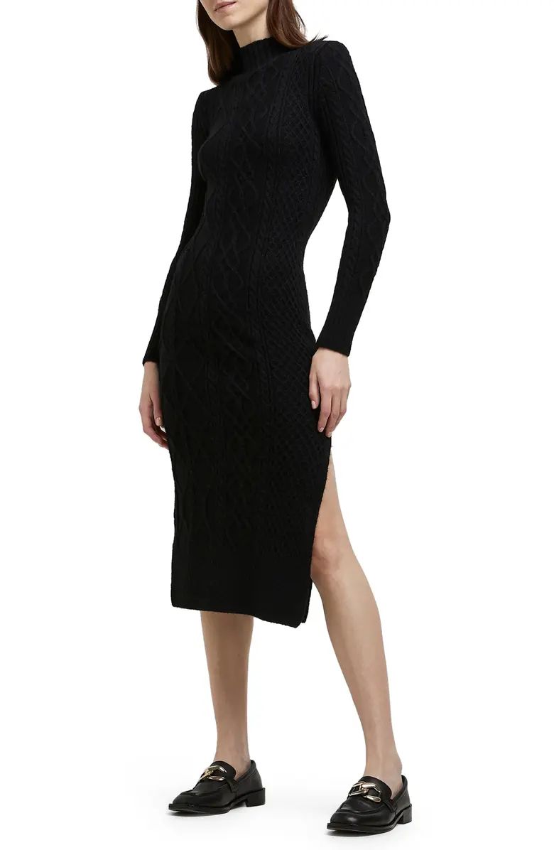 River Island Cable Long Sleeve Midi Sweater Dress | Nordstrom | Nordstrom