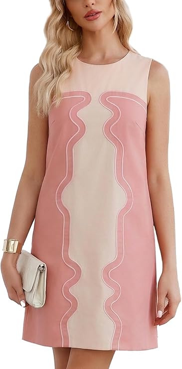 Ladyful Color Block Shift Dress Cotton Linen Sleeveless Crew Neck Mini Dresses 60s Party Vacation... | Amazon (US)