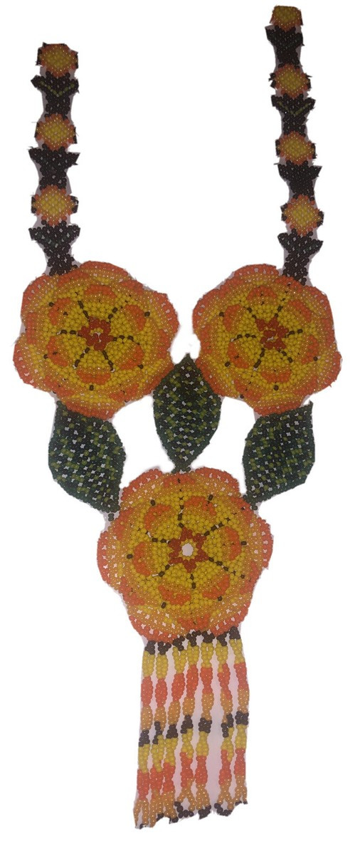 Beaded Flower Necklace, Mexican Jewelry - Green/Orange/Yellow (Chiapas, Mexico) | eBay US