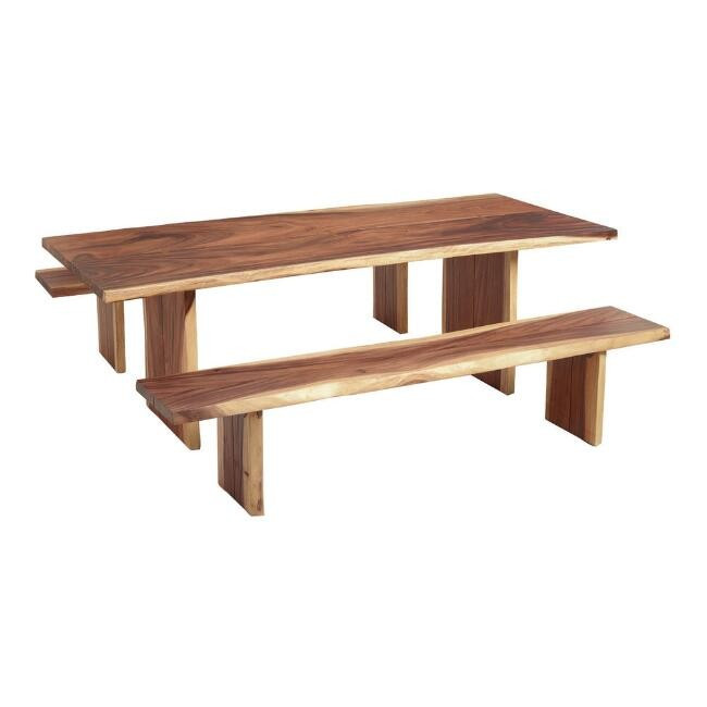 Rustic Pecan Live Edge Wood Sansur Dining Bench | World Market