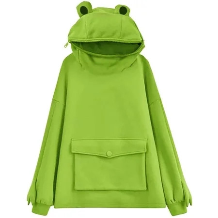 Women s/Girl s Cute Frog Hoodie Pullover Zipper Mouth Hooded Sweatshirt with Large Front Pocket | Walmart (US)