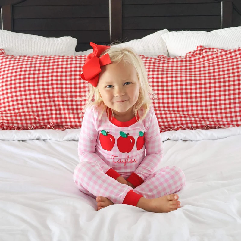 Apple Trio Pink Gingham Pajamas | Classic Whimsy