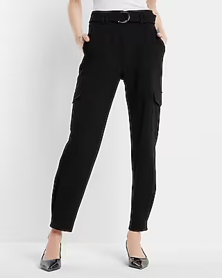 Express Women's Super High Waisted Belted Cargo Pant in Black 2 Long | Express