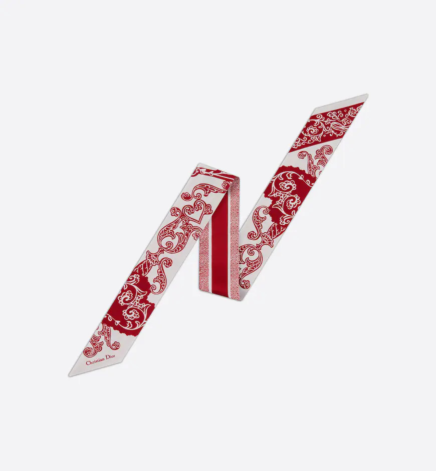 Dior Bandana Mitzah Scarf White and Red Silk Twill | DIOR | Dior Couture