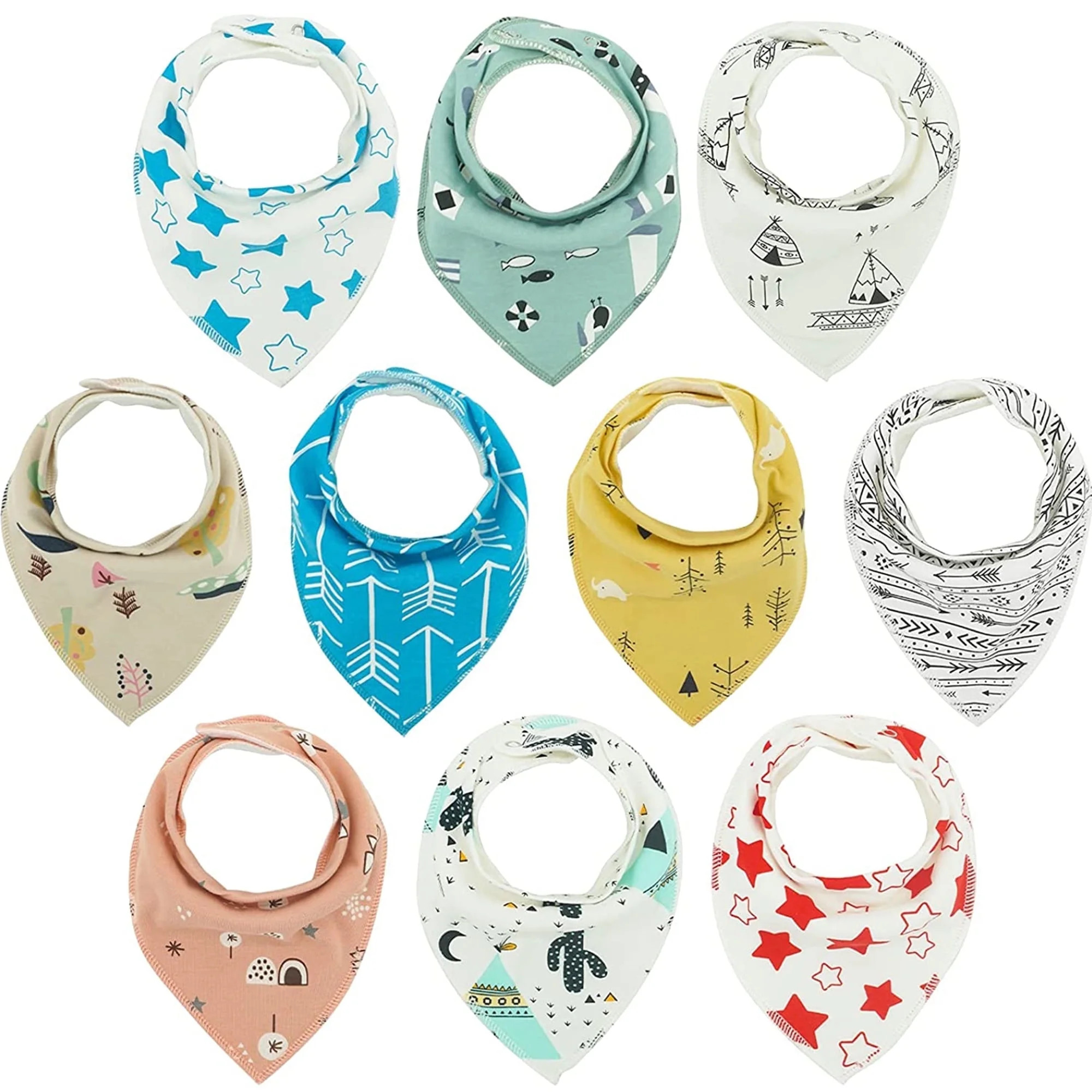 Sarvoza Cotton Bandanas Baby Bibs for Girls & Boys, Pack of 10 Drool Bibs | Walmart (US)