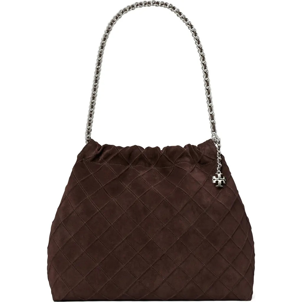 Tory Burch Fleming Soft Quilted Suede Hobo Bag in Licorice at Nordstrom | Nordstrom