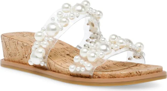 ANNE KLEIN Bia Imitation Pearl Wedge Sandal | Nordstrom | Nordstrom