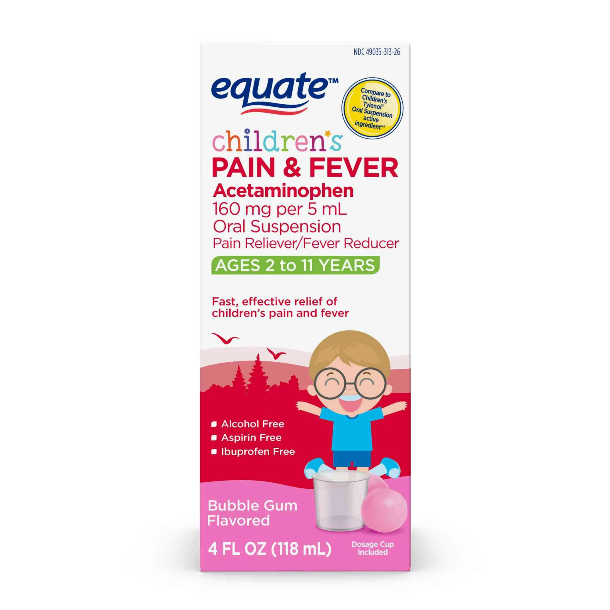 Equate Children's Pain Reliever Oral Suspension Liquid, Bubble Gum Flavor, Acetaminophen 160 mg p... | Walmart (US)