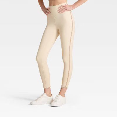 Women's High-Rise Contrast Piped 7/8 Leggings - JoyLab™ Tan/Taupe XXL | Target