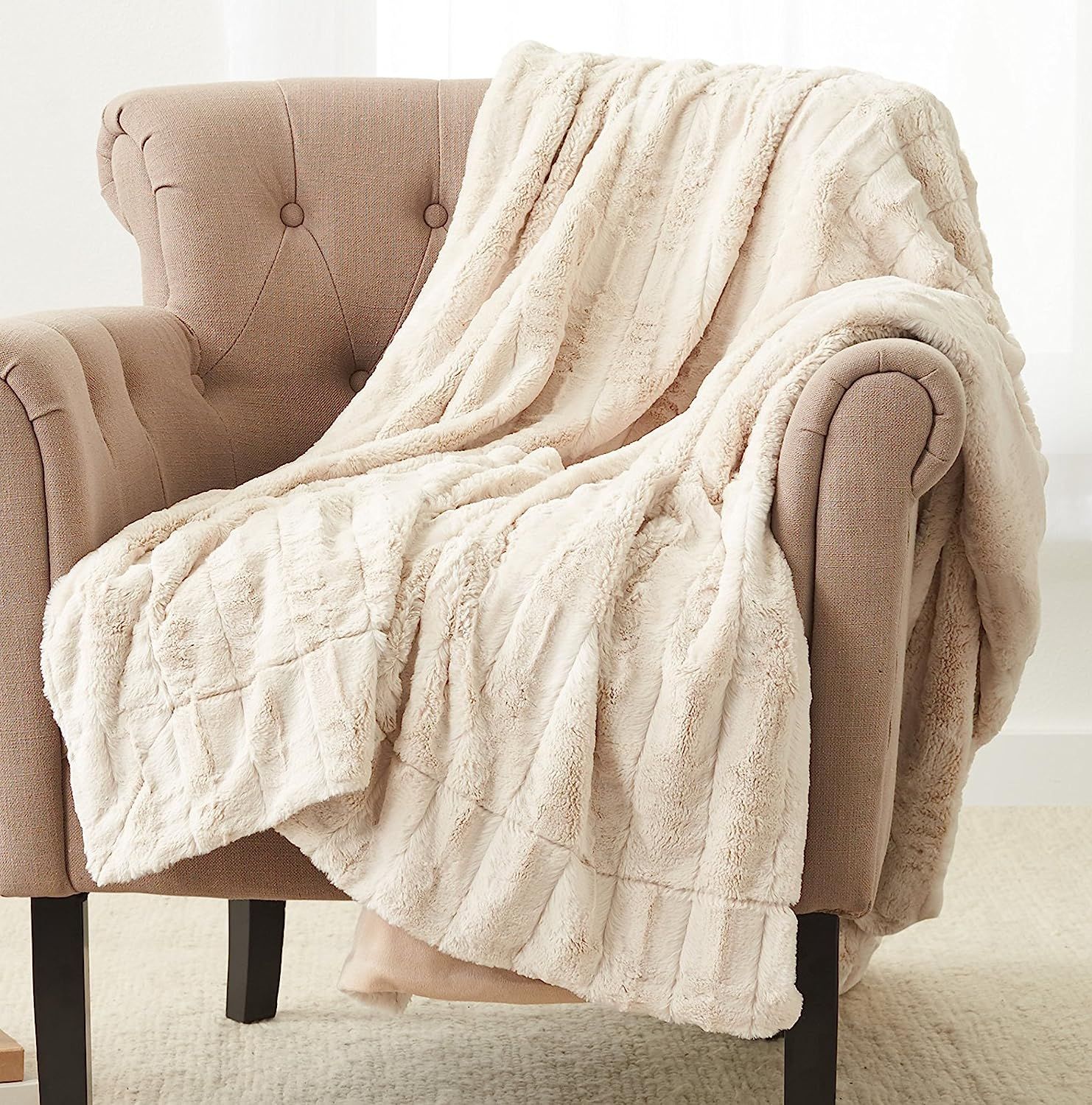 Pinzon Faux Fur Throw Blanket - 63 x 87 Inch, Ivory | Amazon (US)