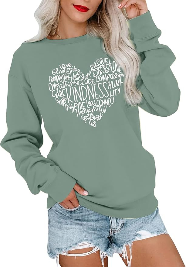 MOUSYA Kindness Heart Sweatshirt Love Heart Graphic Tees Valentine's Vibes Love Long Sleeve Shirt... | Amazon (US)