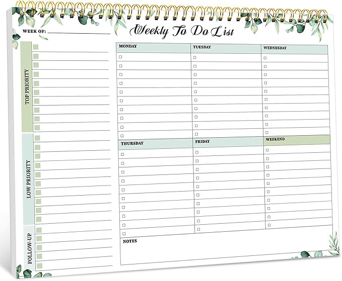 Weekly To Do List Notepad, Undated Weekly Planner Pad, 8.5" x 11" | Large Desk Planner, Weekly Ta... | Amazon (US)
