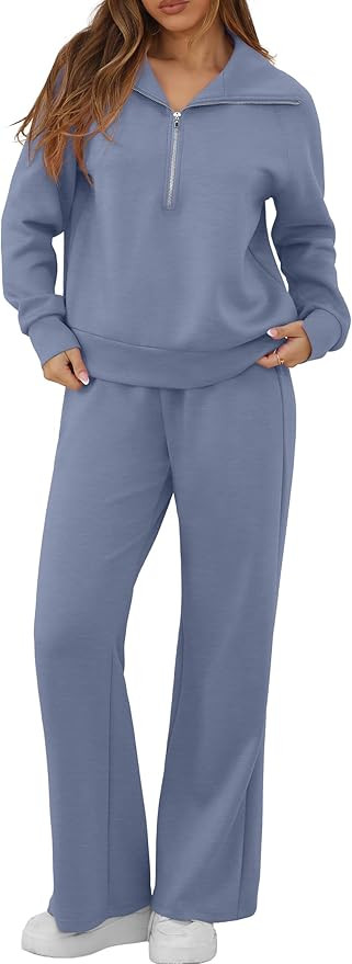 GRECERELLE Lounge Sets For Women 2025 Casual Lapel Half Zip Sweatshirt And Wide Leg Sweatpant 2 P... | Amazon (US)