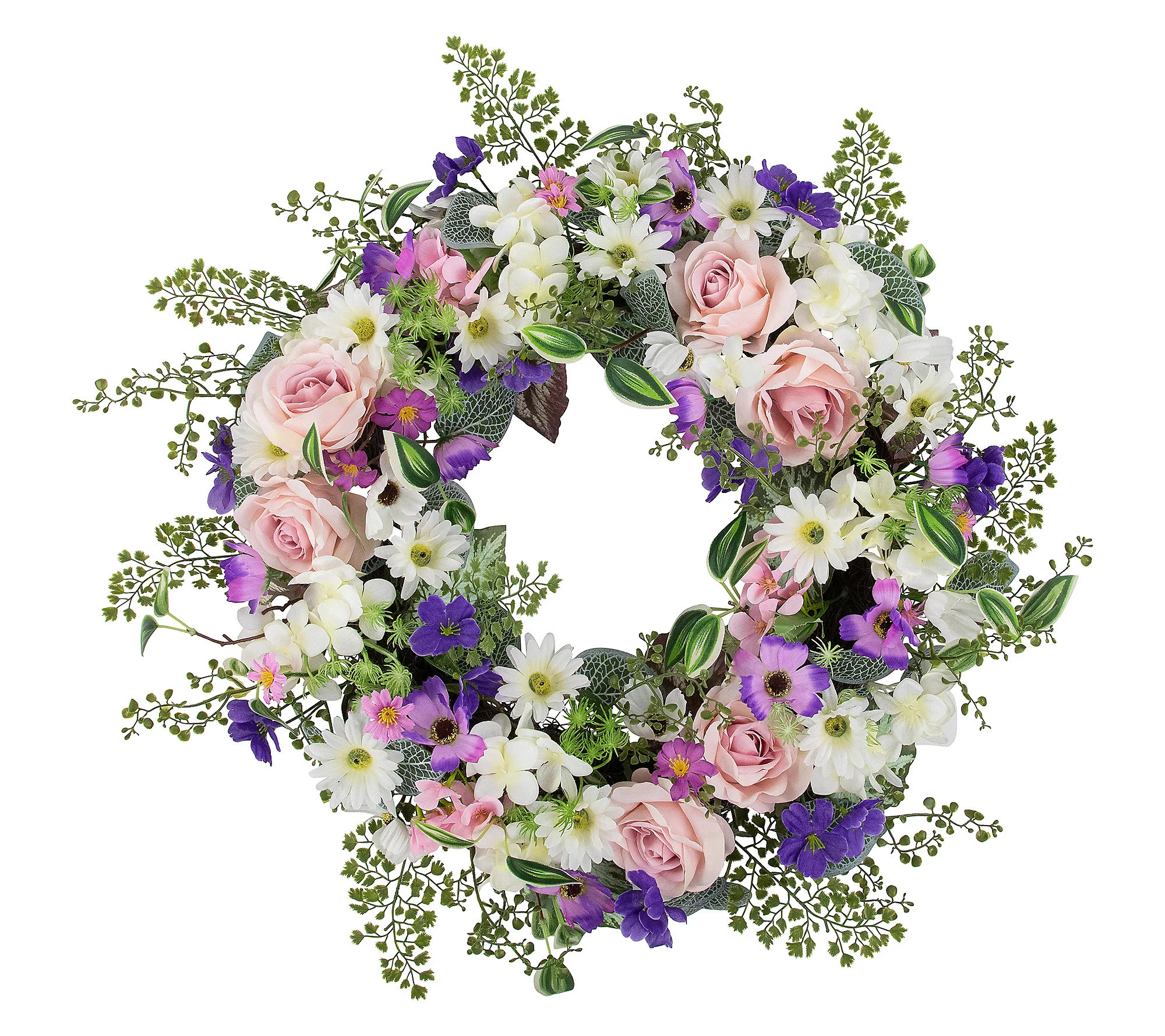 Northlight Mixed Floral and Fern Spring Wreath 24-Inch | QVC
