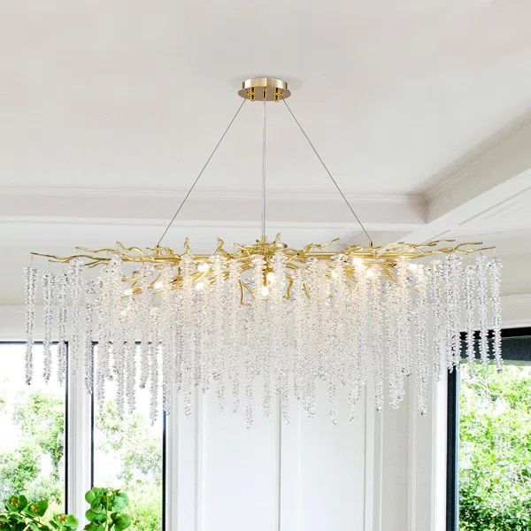 Gertrue 13 - Light Crystal Dimmable Kitchen Island Square / Rectangle Chandelier | Wayfair North America