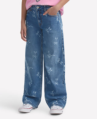 Girls' High Waist Wide Leg Bow Print Jeans | Macy's