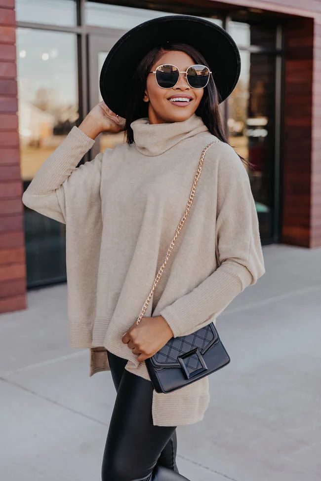 We Can Go The Distance Taupe Sweater | The Pink Lily Boutique