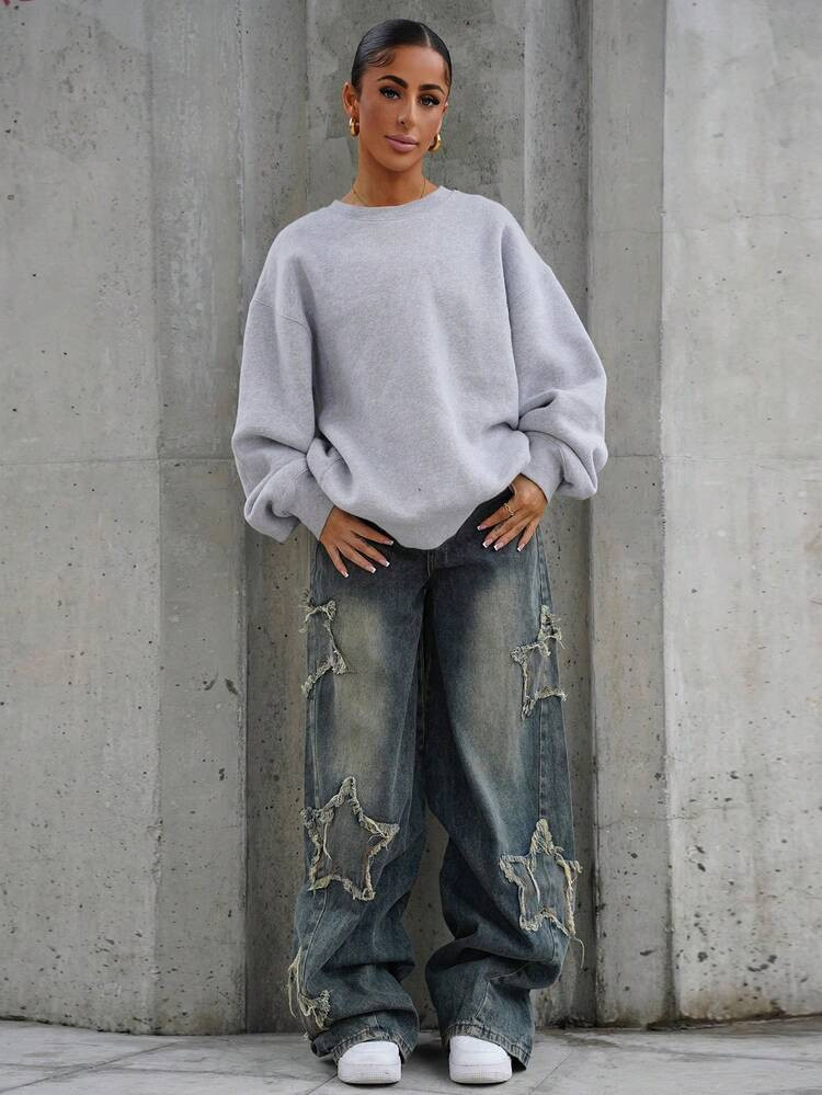 SAYEHFBABY Women's All-Season Streetwear Casual Rapper Vintage Y2k Athleisure Grunge Star Pattern Washed Baggy Jeans,Halloween Outfits | SHEIN