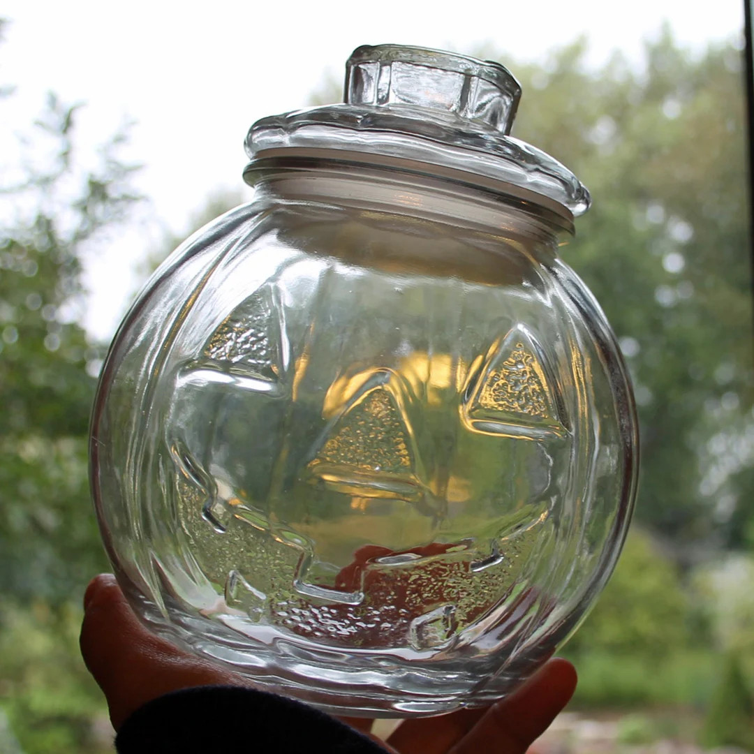 Vintage Clear Glass Libbey Pumpkin Jack O Lantern Canister Jar Candy Bowl Dish With Lid Halloween... | Etsy (US)